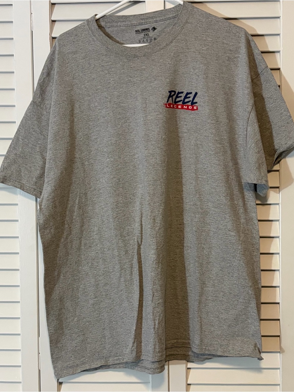 Reel Legends Gray Short-Sleeve Logo Tee with Red & Blue Accents